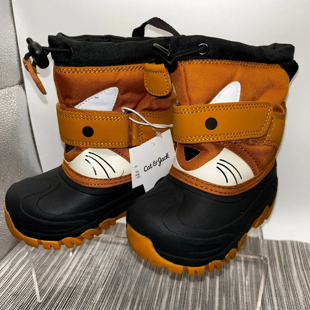 Cat & Jack Toddler Boys Bernardo Fox Snow Boots Tan Black Orange Size 7 NWT